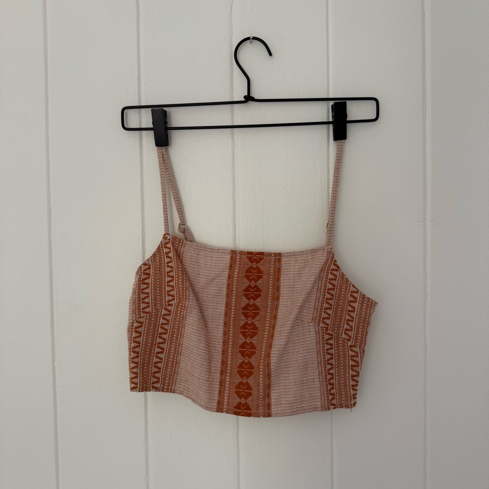 Mahina Tan and Orange Patterned Crop Top